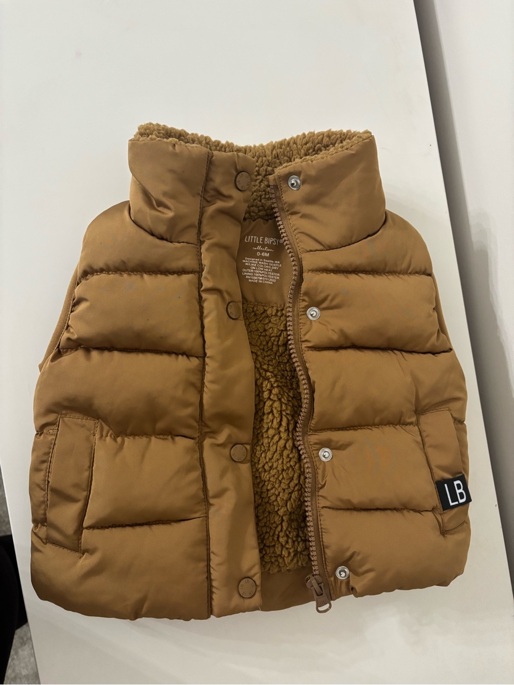 Little Bipsy Kids' Tan Sherpa-Lined Puffer Vest